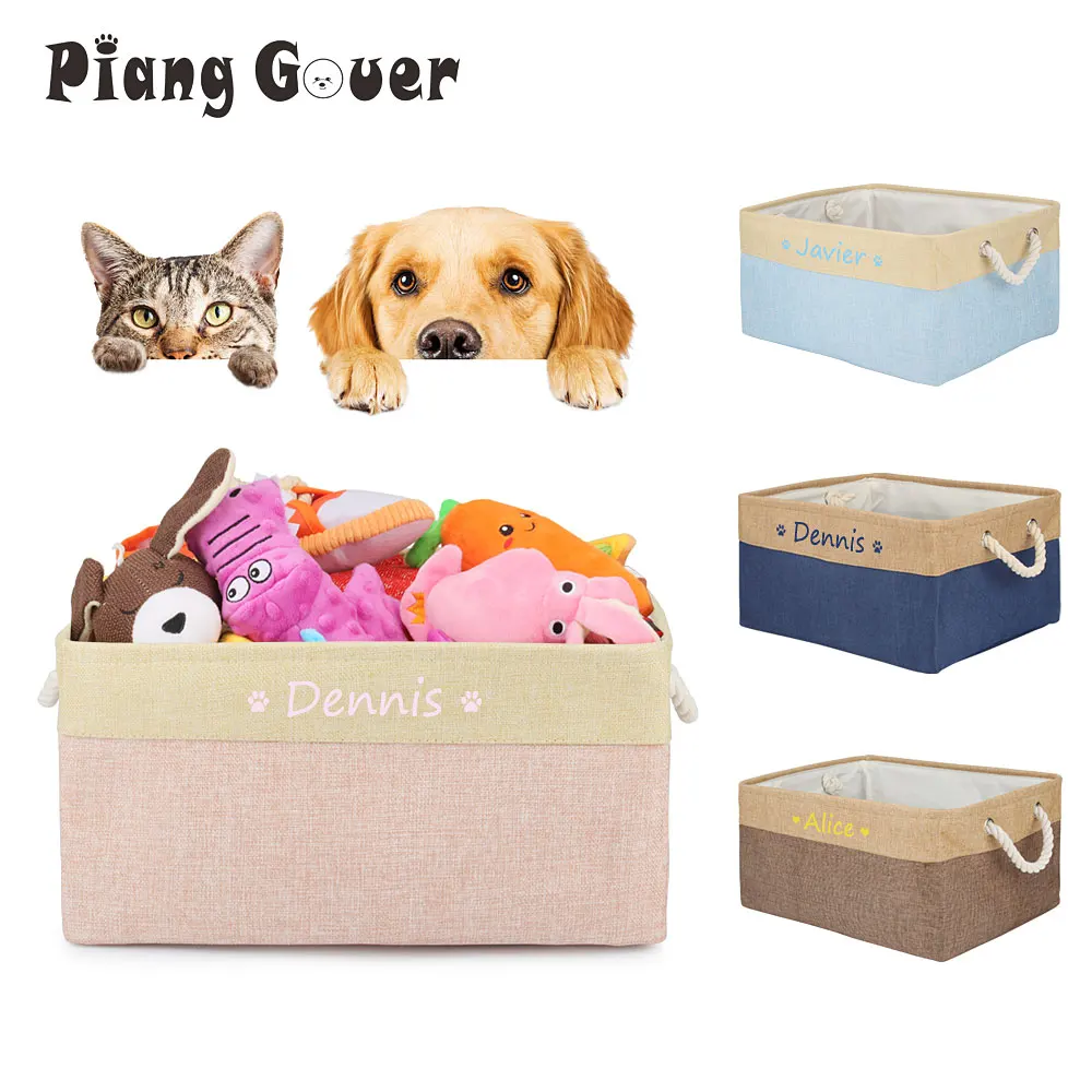 Personalized Dog Toy Box, Dog Toy Basket Storage with Cotton Handle,  Customized Name and Paw Heart Print Puppy Toy Bin for Organizing Food  Clothes and