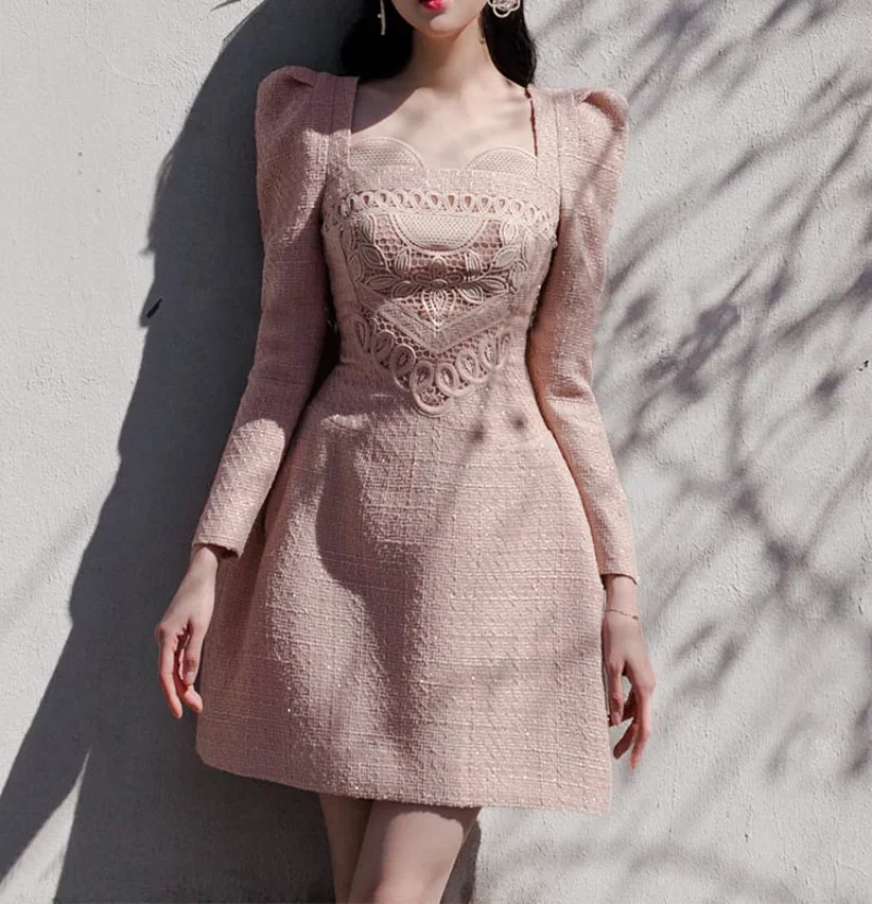 French Style Prom Dress For Women Elegant Ladies Long Sleeve Embroidered Slim Short Skirt Women\'s Evening Party Dresses Vestidos