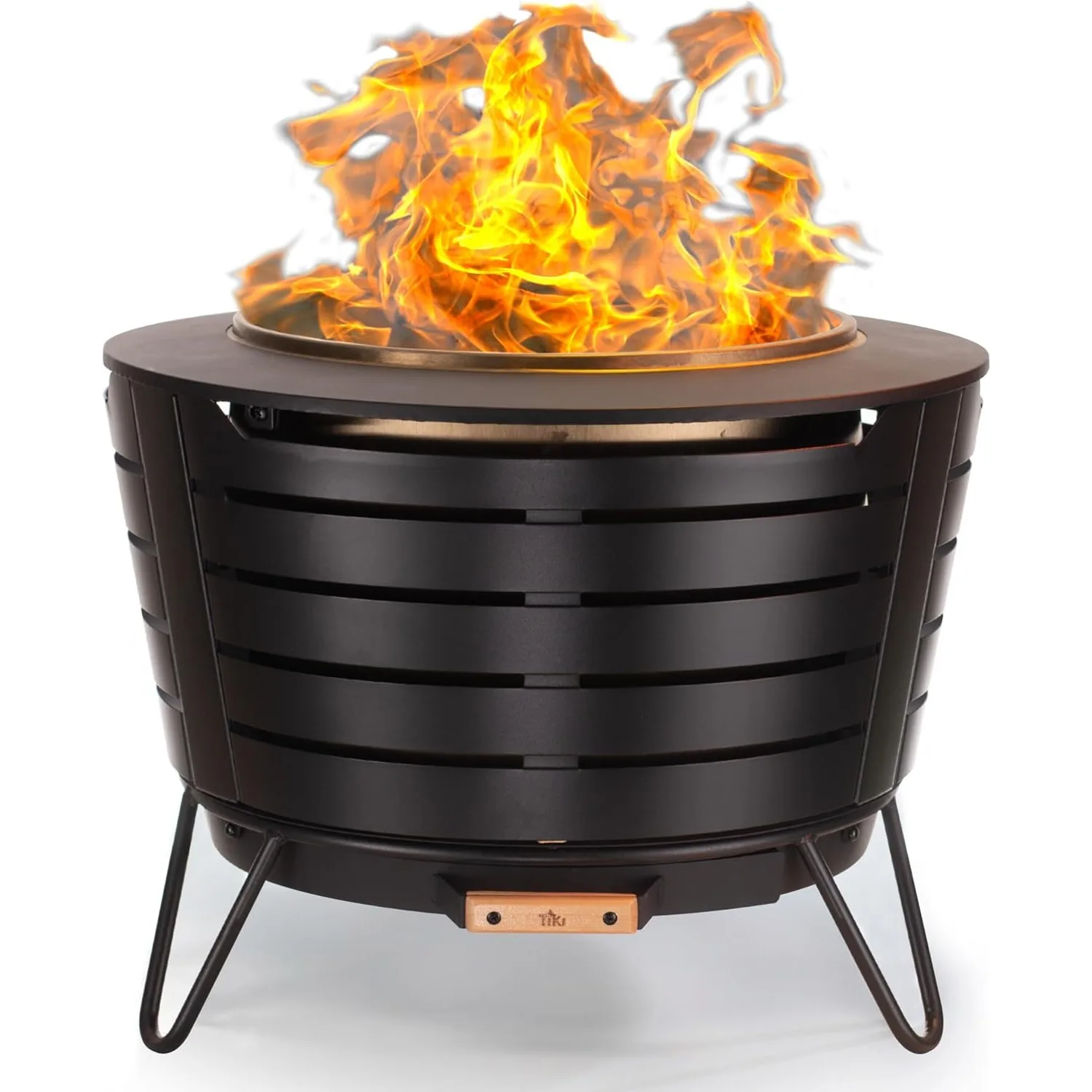 TIKI Brand Patio Fire Pit Wood Burning Outdoor Fire Pit 25 in. Includes Pack Modern Design Removable Ash Pan
