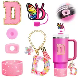6-Piece Tumbler Decoration and Accessory Set with Straw Cover and Stickers (D)