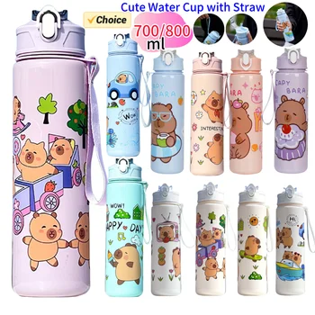 700/800ML Leak-Proof Durable Water Bottle Cute Capybara Water Cup with Carry Strap Portable for Sports Fitness BPA Free Perfect