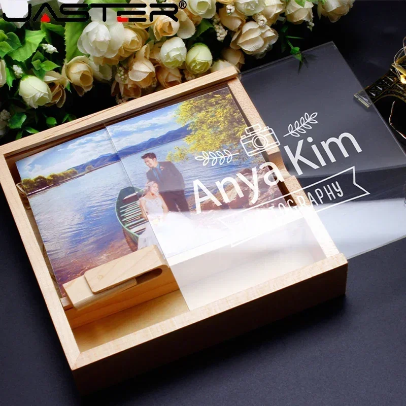 USB Flash Drives 128GB 64GB 32GB 8GB Photo Album Wooden Box Free Custom Logo