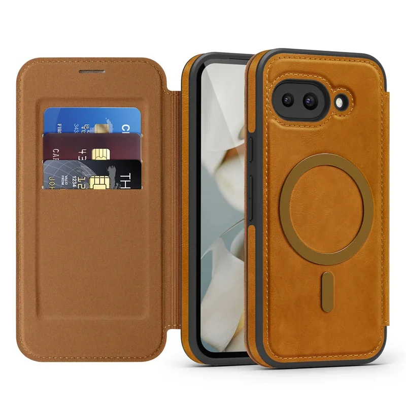 Magnetic Leather Flip Wallet Card Holder Case with Magsafe Compatibility