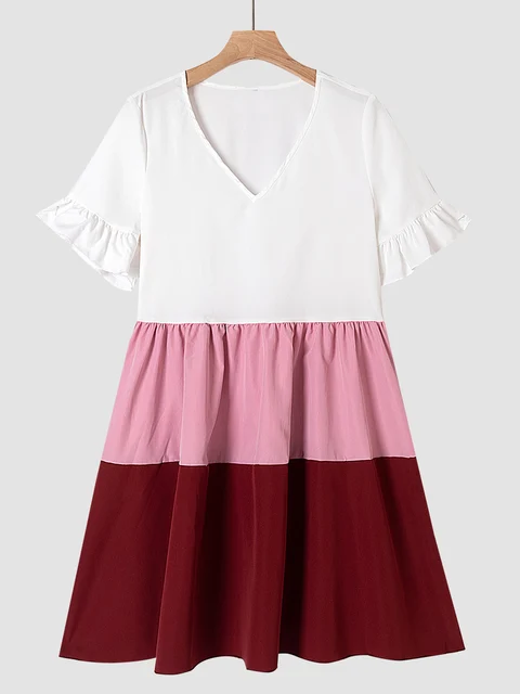 flounce sleeve colorblock smock top