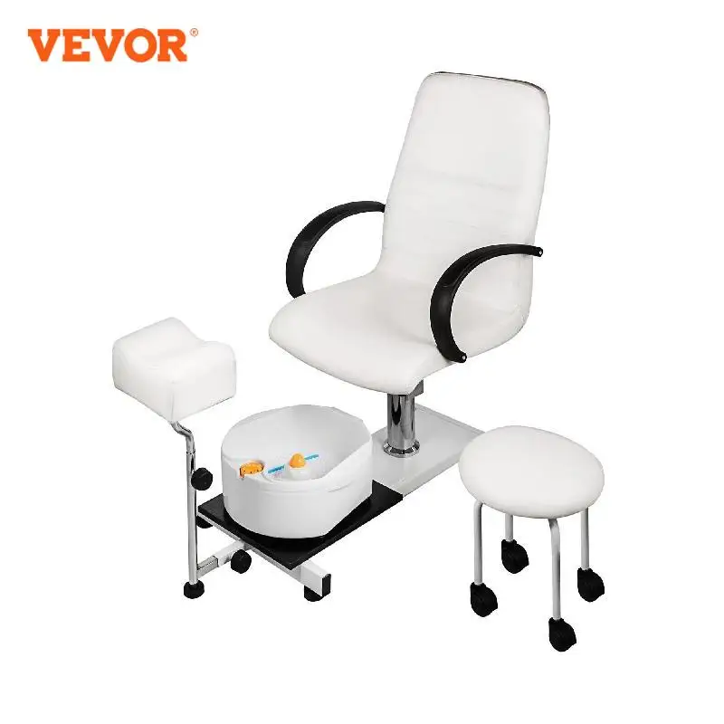 

VEVOR Hydraulic Lift Adjustable Spa Pedicure Unit with Easy-Clean Bubble Massage Foot bath White/Black Chair Salon Equipment