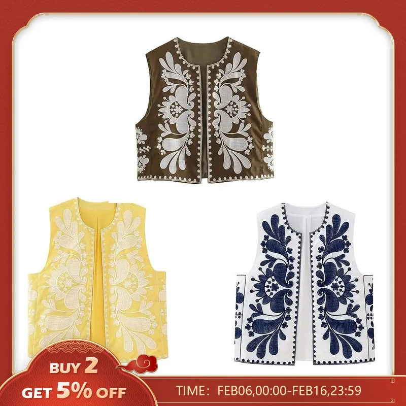 Chaleco bordado simple y versátil con patrón de pieza de moda para mujer 2023