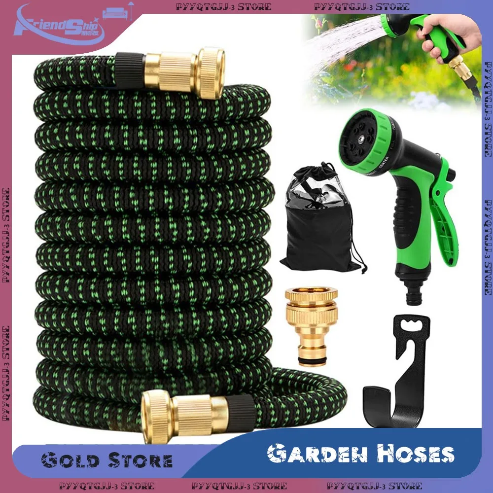 Garden Hoses Telescopic Water Hose 50FT/100FT with Leakproof Solid Brass Fittings Reinforced Fabric Outdoor Cleaning Watering