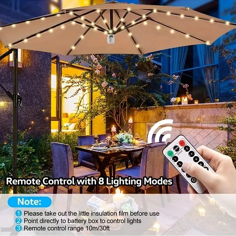1PC Patio Umbrella Light with Remote Waterproof Battery-Operated LED Lighting Ideal For Festive Occasions And Everyday Use patio umbrella lights