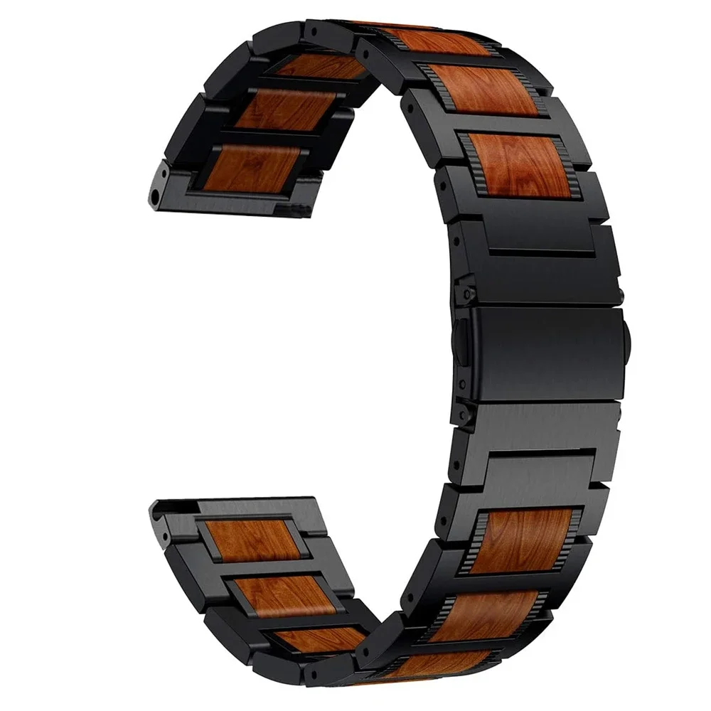 Elegant 22mm Metal and Rosewood Stainless Steel Watch Bracelet Strap