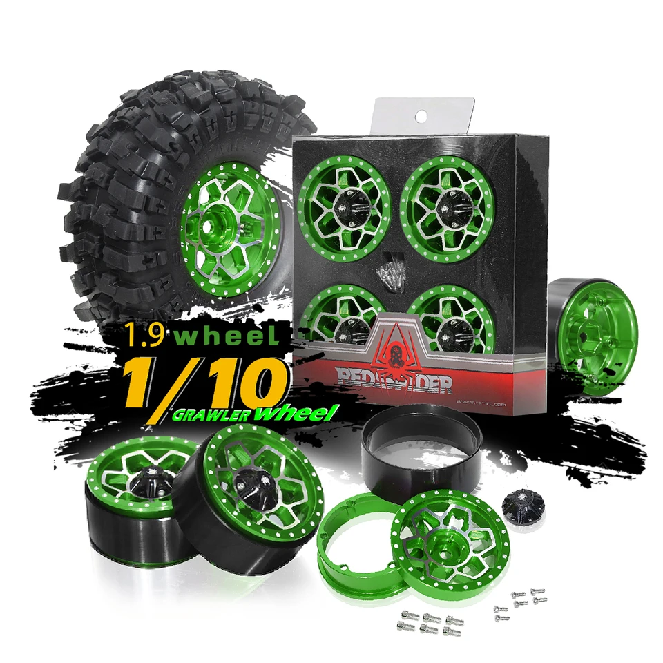 MOHERO Aluminum Beadlock Wheel Rims For 1/10 RC Crawler - Axial SCX10 III, TRX4 (Red+Black) - View #10