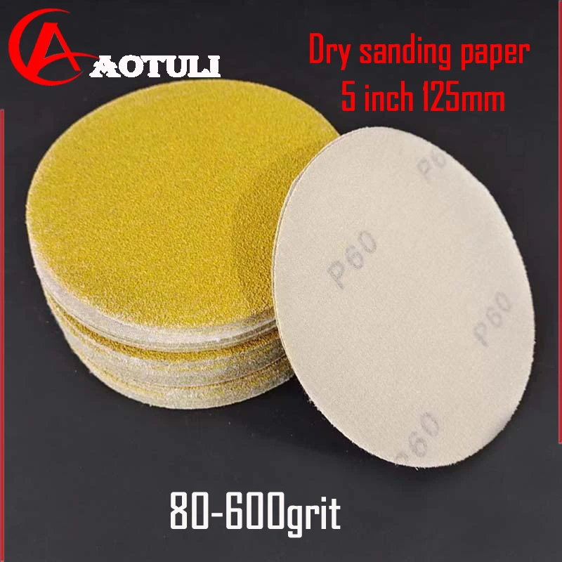 

Dry Sanding Paper 5Inch Flocking Disc Sandpaper Self-adhesive Round Sand Paper Polished Sandpaper Yellow sand 80-600grit