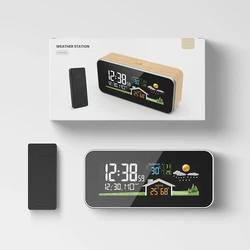 Wireless Weather Station & Wooden Alarm Clock with Digital Thermometer and Hygrometer (Weather Station)