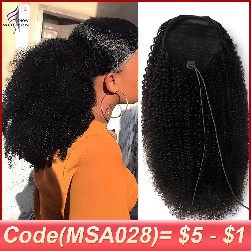 Afro Kinky Curly Drawstring Ponytail human hair extensions Remy 10-32 Inch Mogolian Kinky Curly Hair Pieces Clip in Drawstring