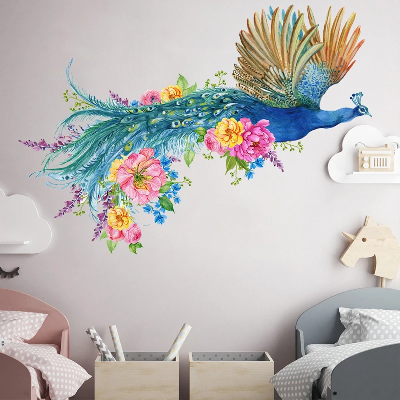 Autocollants muraux à motif de fleurs de paon orner votre maison avec des escales vertes vibrantes l\'influence un charme naturel unique à la pièce