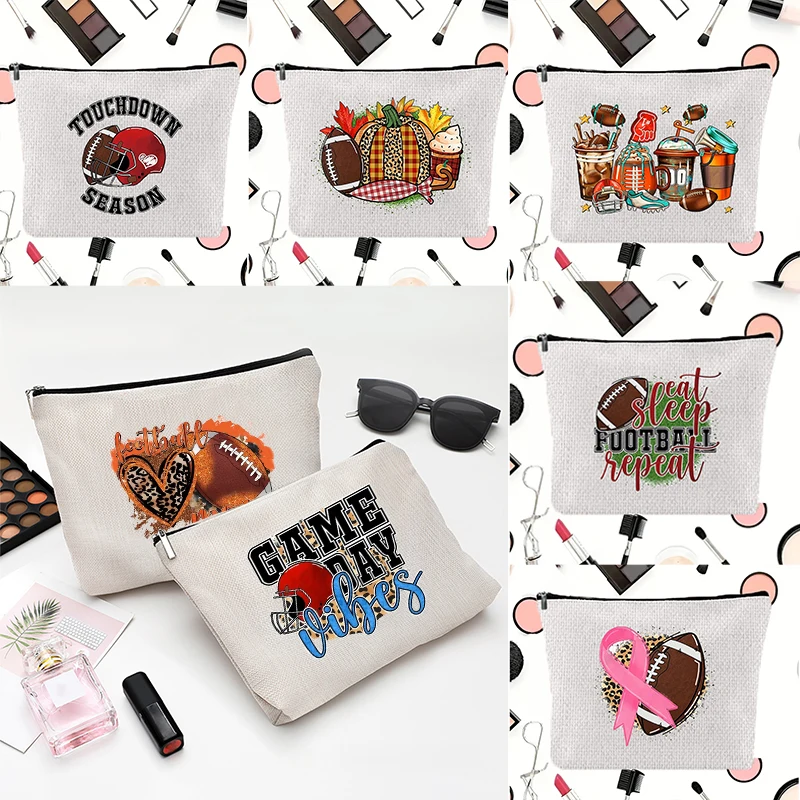 

Football Series Printed Linen High-capacity Makeup Bag, Multifunctional Storage Bag, Women's Hand-held Bag, Organizer Bag