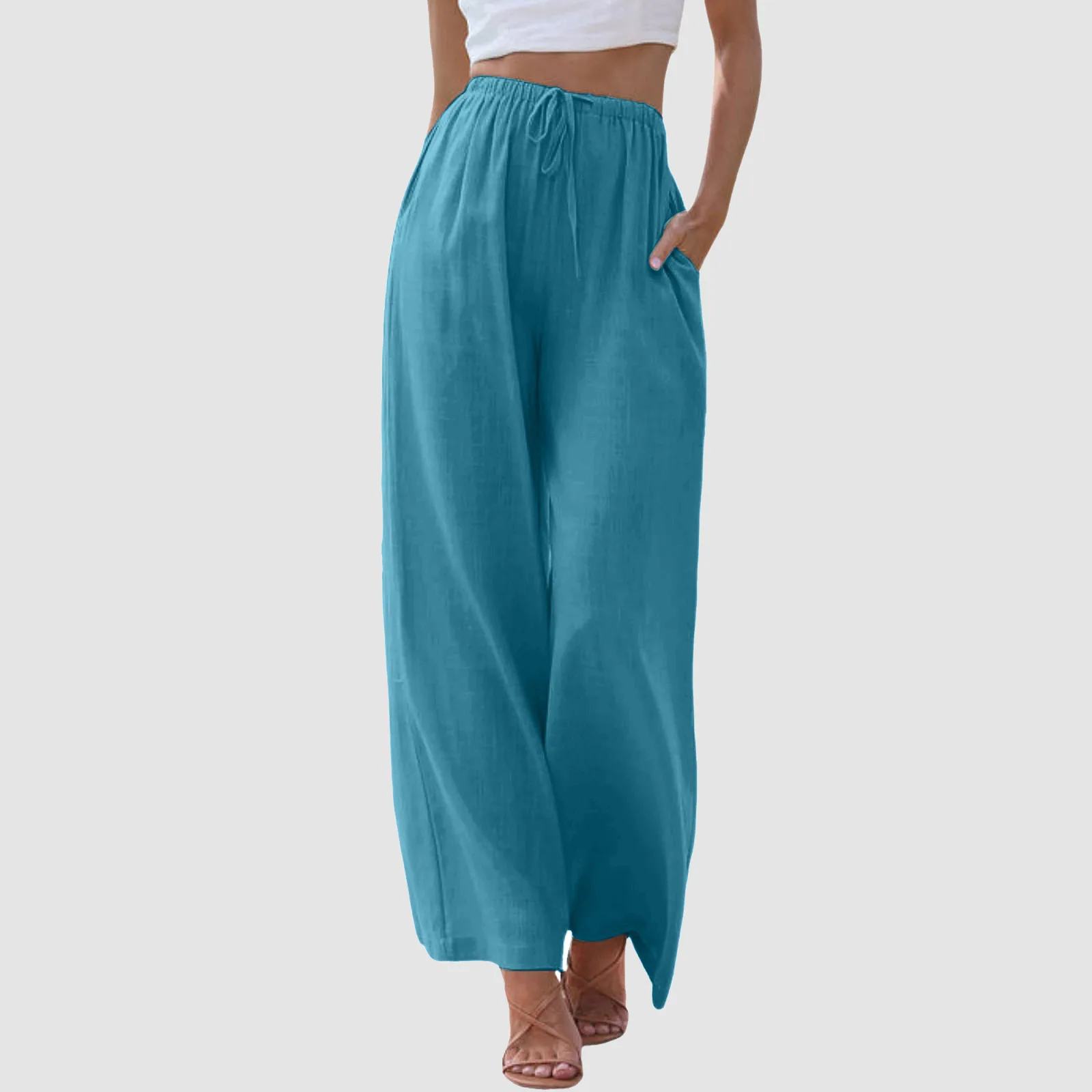 

Loose Straight High Waist Women Pants Basics Solid Color Ankle-Length Females Pants Prairie Chic Fashion Womens Trousers