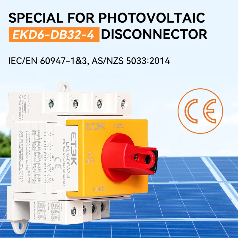 ETEK 4P long solaire DC isolateur interrupteur 1000V 32A Din Rail distant interrupteur  sectionneur pour solaire rotatif poignée EKD6-DB32-4 - AliExpress