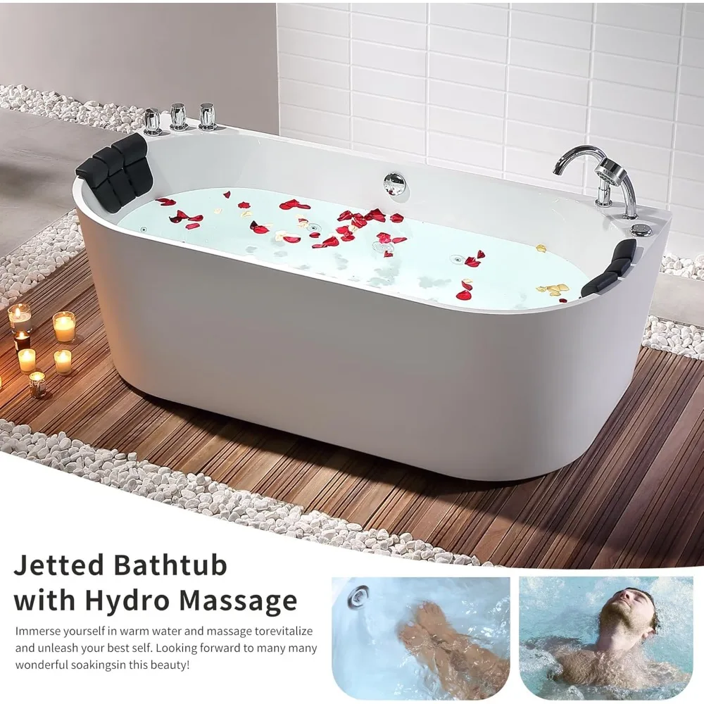 59" Freestanding Whirlpool Bathtub,Acrylic 8 Hydromassage Jets Tub,59" x 30", 560W, Middle Drain, ETL Certified 3