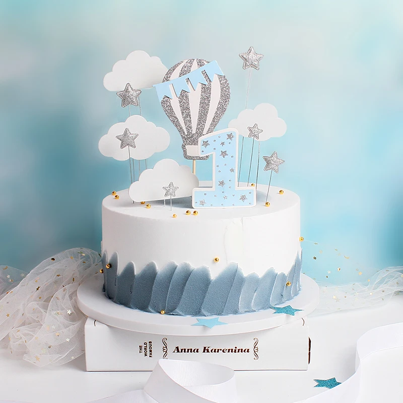 Hot air balloon Cake Topper One Year Old Cloud Star Happy Birthday Wedding Anniversary Party Baby Shower Baking Cake DIY Decor
