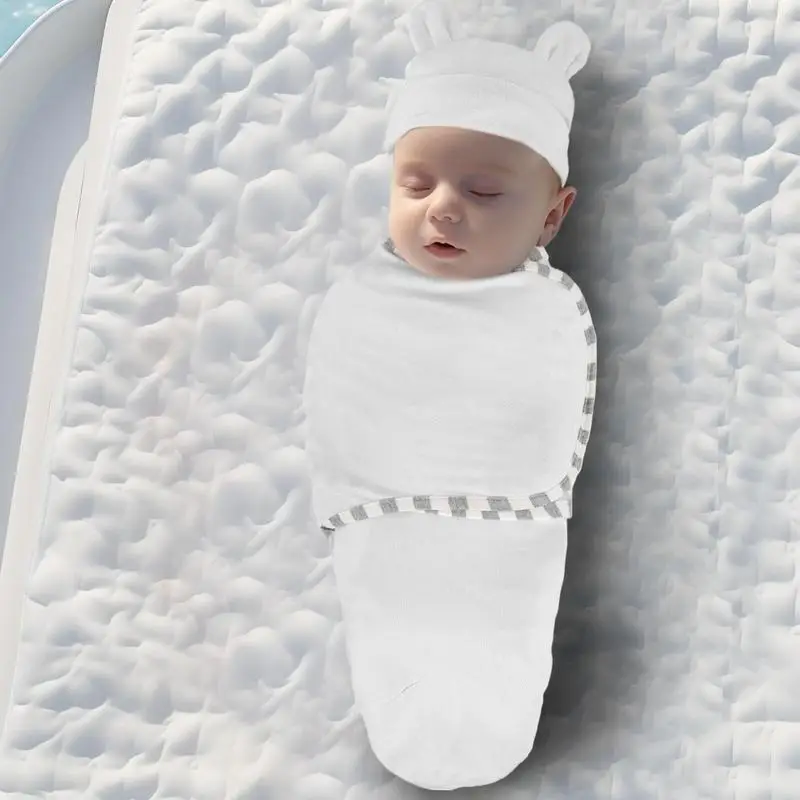 Baby Swaddles 0-3 Months Adjustable Baby Sleep Swaddle With Hat Soft Nursery Swaddling Blankets Cute Supplies For Boys