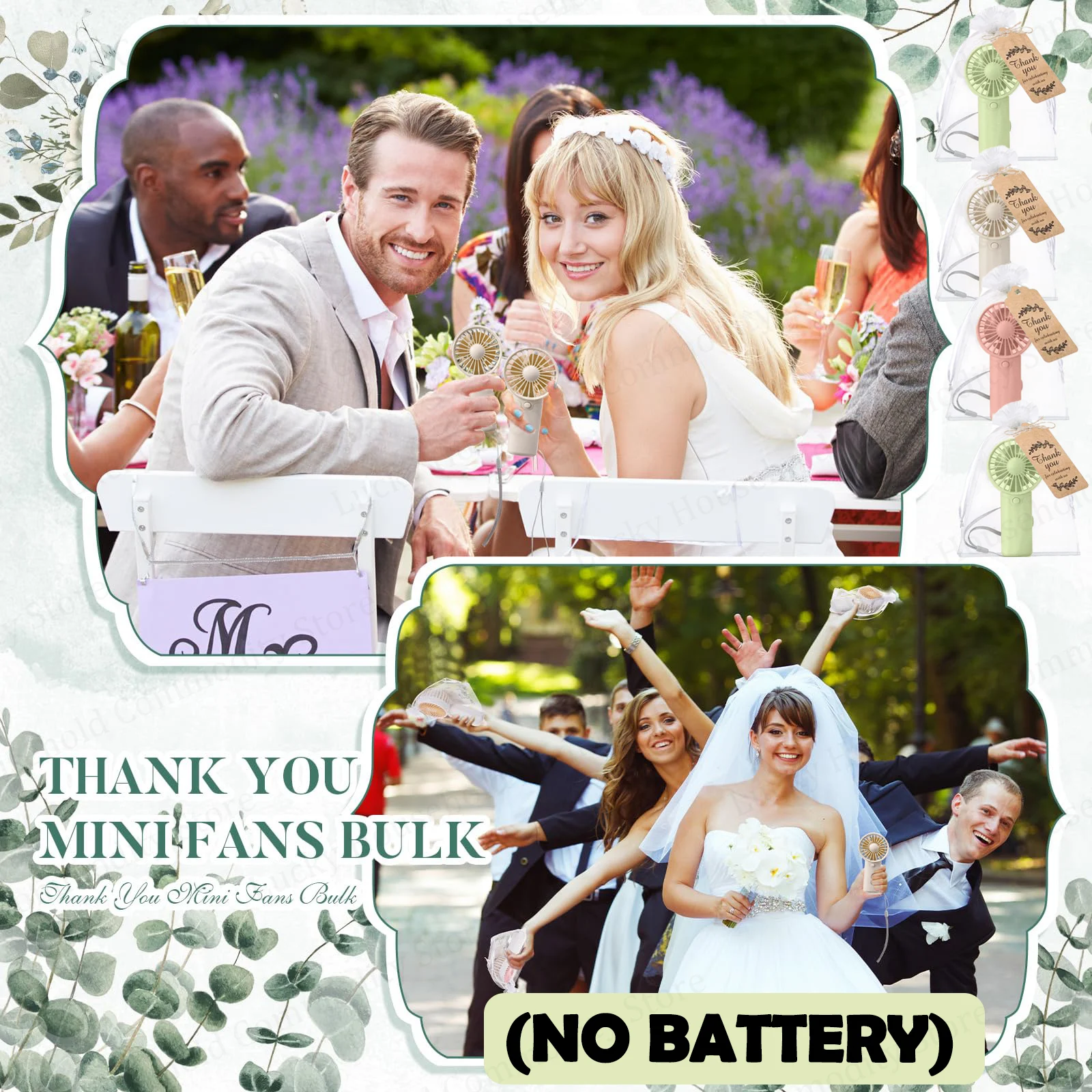 10-100PCS Portable Handheld Fan Bulk Wedding Mini Fans Battery Operated Personal Fans with Thank You Cards Party Favors 3