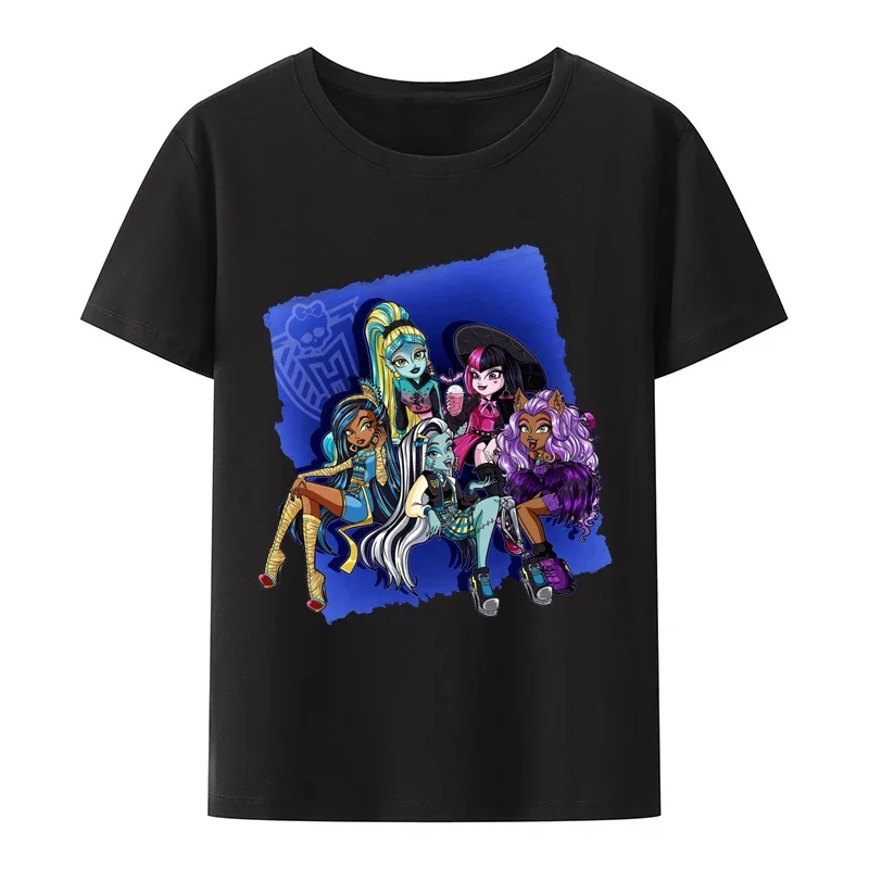 

Monster High Cute Girl Y2k Cotton T-shirts American Anime Fashion Doll Gift Student Women's Summer Tee Shirt