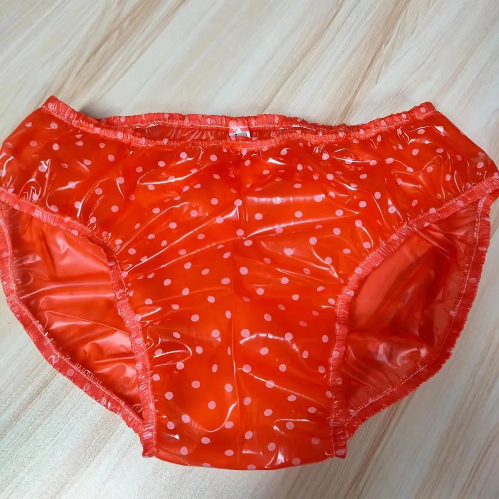 Polka Dot Transparent PVC Men Low-Waist Underpants Smooth Silent ABDL Plastic Briefs Waterproof Adult Diaper Panties men underwear shorts