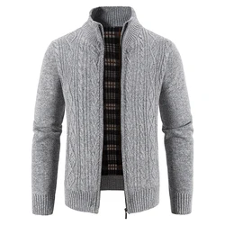 Autumn Winter Jacket Men Coats New Slim Fit Thick Warm Fleece Knitting Pullovers Men Casual Stand Collar Zip Solid Color Sweater