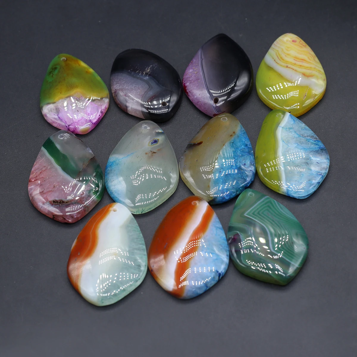 6PCS Wholesale Charm Natural Stone Random Color Droplet Shape Pendant 43x29mm Jewelry Making DIY Necklace Earring Accessories