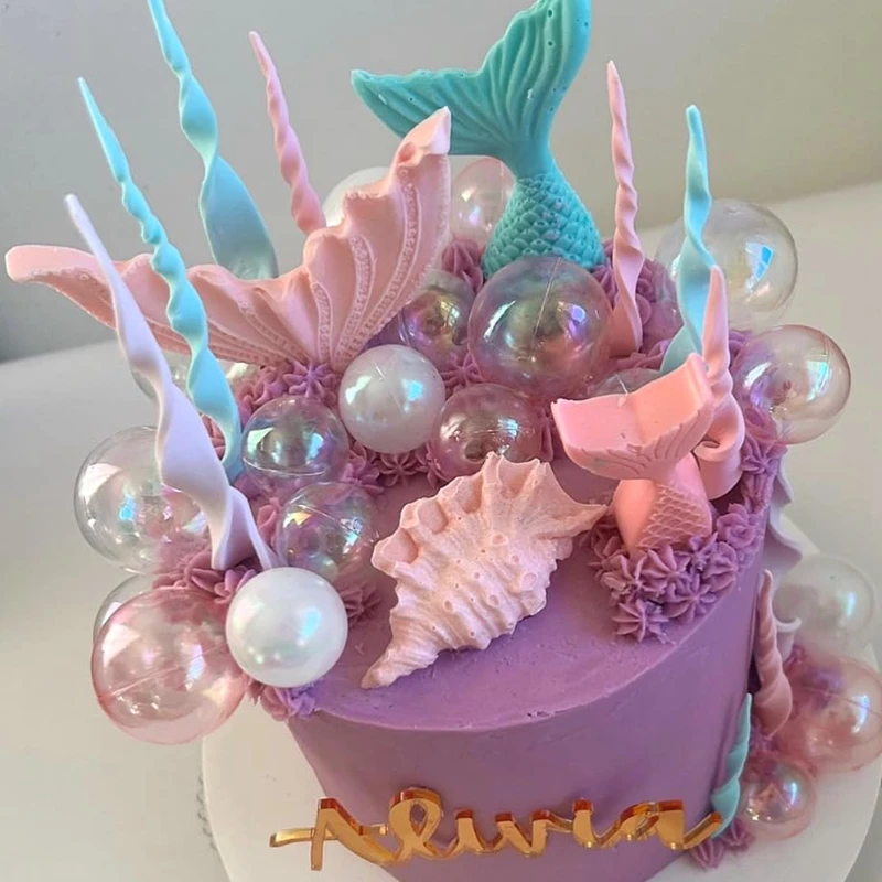 10Pcs Clear Bubble Balls Cake Topper Pearl Shape Cupcake Toppers Kids Girls Mermaid Birthday Decoration Unicorn Party Supplies