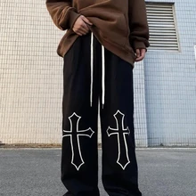 QWEEK Gothic Harajuku Brown Jogging Sweatpants Women Hip Hop Streetwear Cross Sports Pants Oversize Hippie Wide Leg Trousers