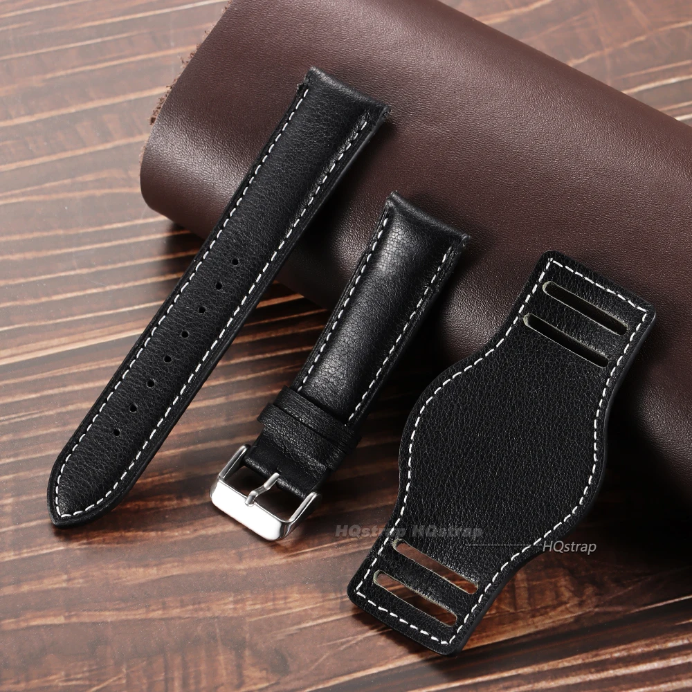 Vintage Handmade Leather Watch Strap - Premium Cowhide Replacement Wristband in Coffee, Black, and Brown