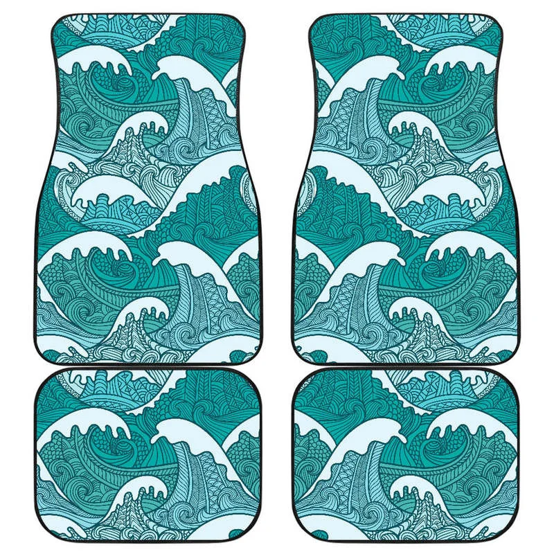 

Surfing Wave Pattern Print Front and Back Car Floor Mats Heavy Carpet Front and Rear Full Set Pack for Car SUV
