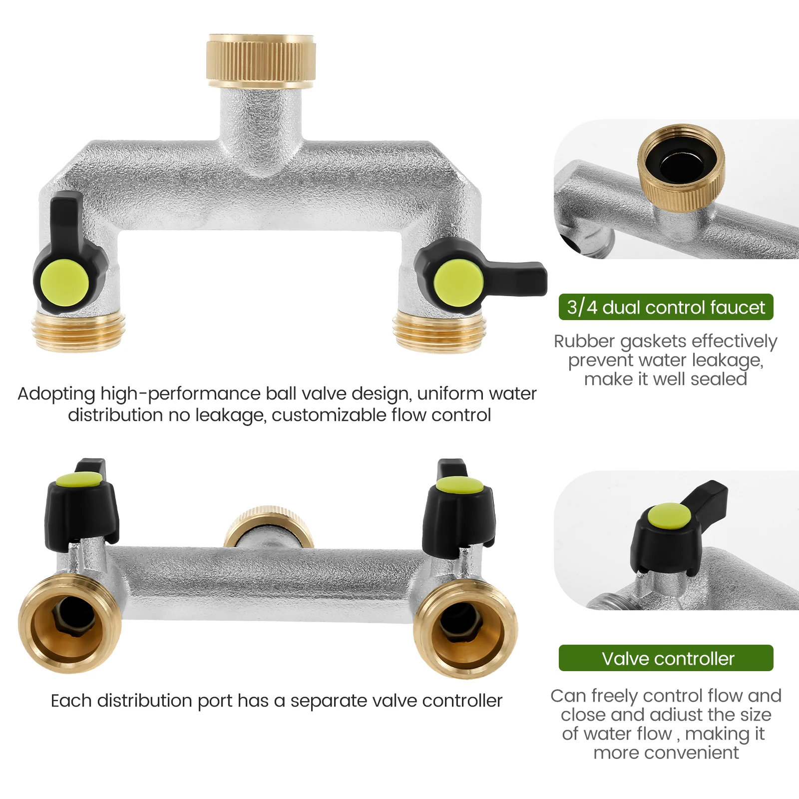 3/4 Inch 2 Way Hose Splitter Zinc Alloy Garden Hose Splitter Rustproof Hose Connector Splitter for Outdoor Gardening Lawn Care