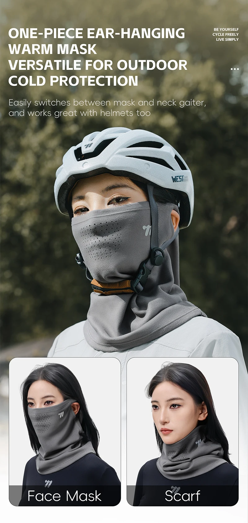 WEST BIKING Warme Fahrradmaske für den Winter, winddicht, einteilig, ohrhängende Gesichtsmaske, Outdoor-Sport, Laufen, Klettern, Schal, Kopfbedeckung – Detail 7