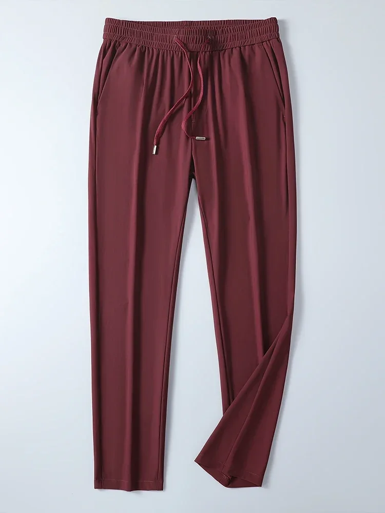 Summer Lightweight Long Sweatpants Men Breathable Cooling Nylon Silk Spandex Casual Chino Pants Male Straight Trousers