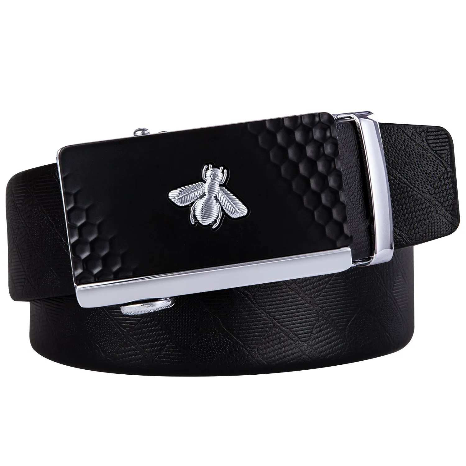 Luxury Black Leather Mens Belt Silver Beef Metal Automatic Buckle Cowskin Waistband Male Straps Barry.Wang