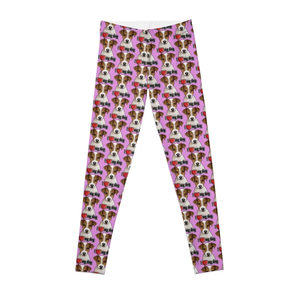 

I Love My Dog - Jack Russell Terrier - Pattern - Pink Leggings trousers Women's sports flared Womens Leggings