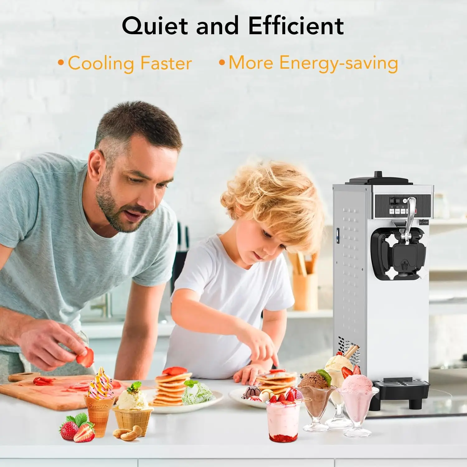 Maker, 4.7-5.8Gal/H Countertop Soft Serve Ice Cream Yogurt Machine with Smart LED Panel and Auto Clean, Per