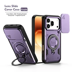 Dual - Function Dropproof Protective Case with Sliding Lens Cover and Metal Ring Bracket for Honor 600 Pro (Tianhuan - Purple)