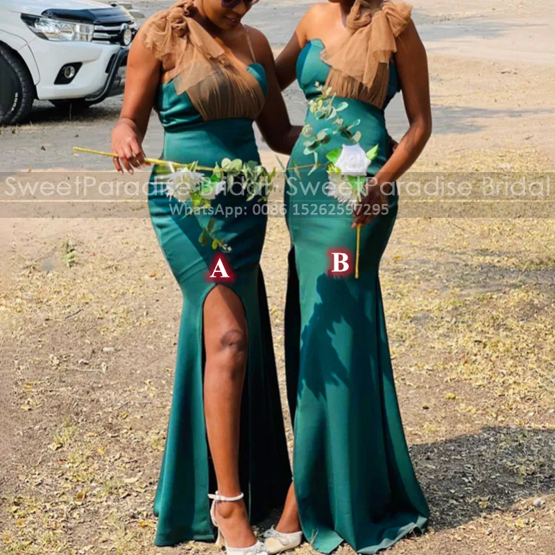 

Tulle one Shoulder Sheath Bridesmaid Dresses Long Sexy Side Split Mermaid Party Dress Bridal For Women