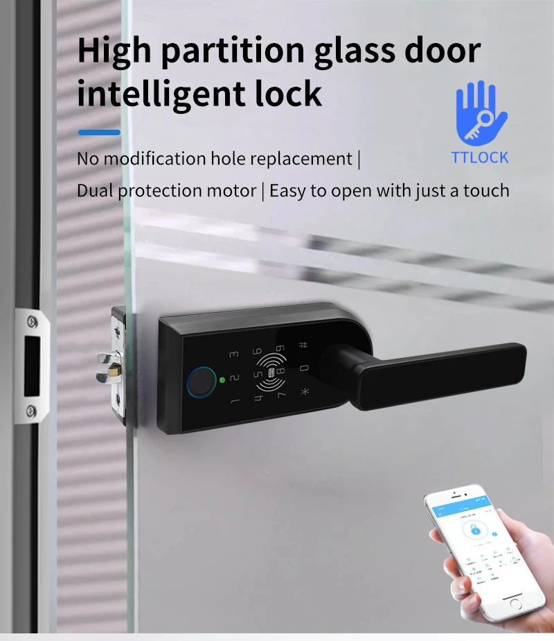 Glass Door Smart Handle Lock Single Open PartitionWith Fingerprint Key Password