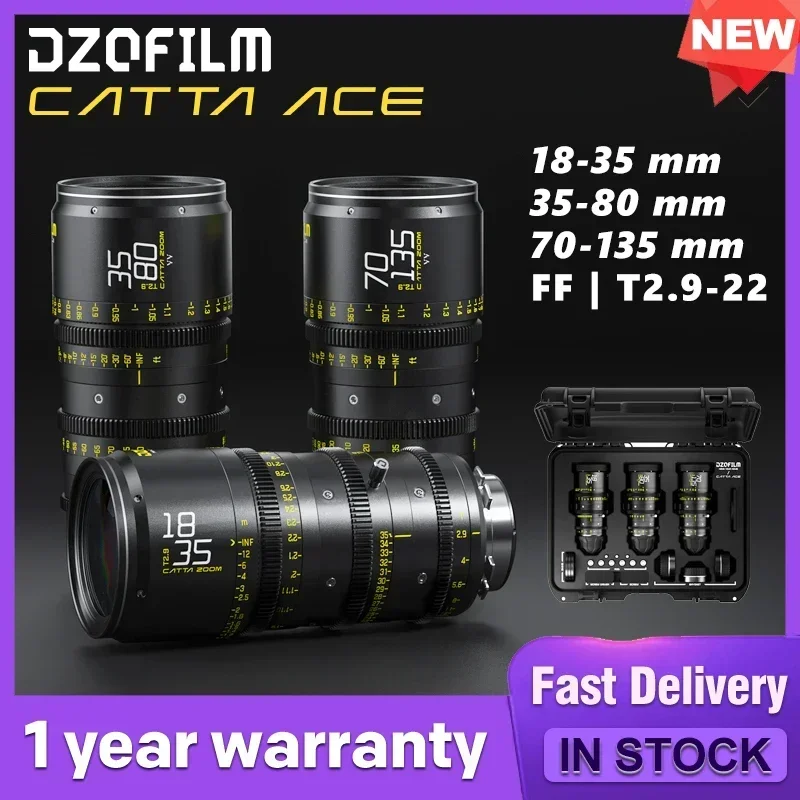 DZOFilm Catta Ace FF 18-35mm 35-80mm 70-135mm T2.9 T22 시네마 카메라 렌즈(PL/EF 블랙) 베이어닛 키트