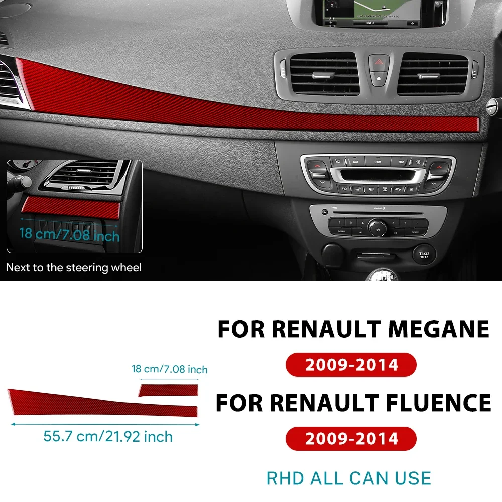 Autocollant en Fiber de carbone véritable et souple, pour Renault Fluence Megane RS 2009 2010 2011 2012 2013 2014 LHD RHD, garniture de bande de tableau de bord  34