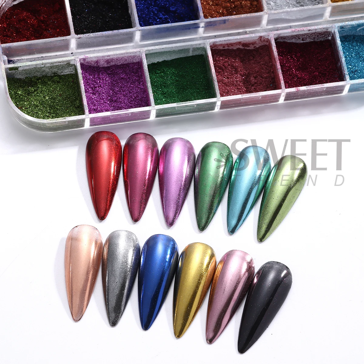 2 Box Classic Mirror Glitter Nail Powder With Double Head Rubbing Pen Gold Silver Red DIY Charm Pigment 24 Colors Manicure Flash
