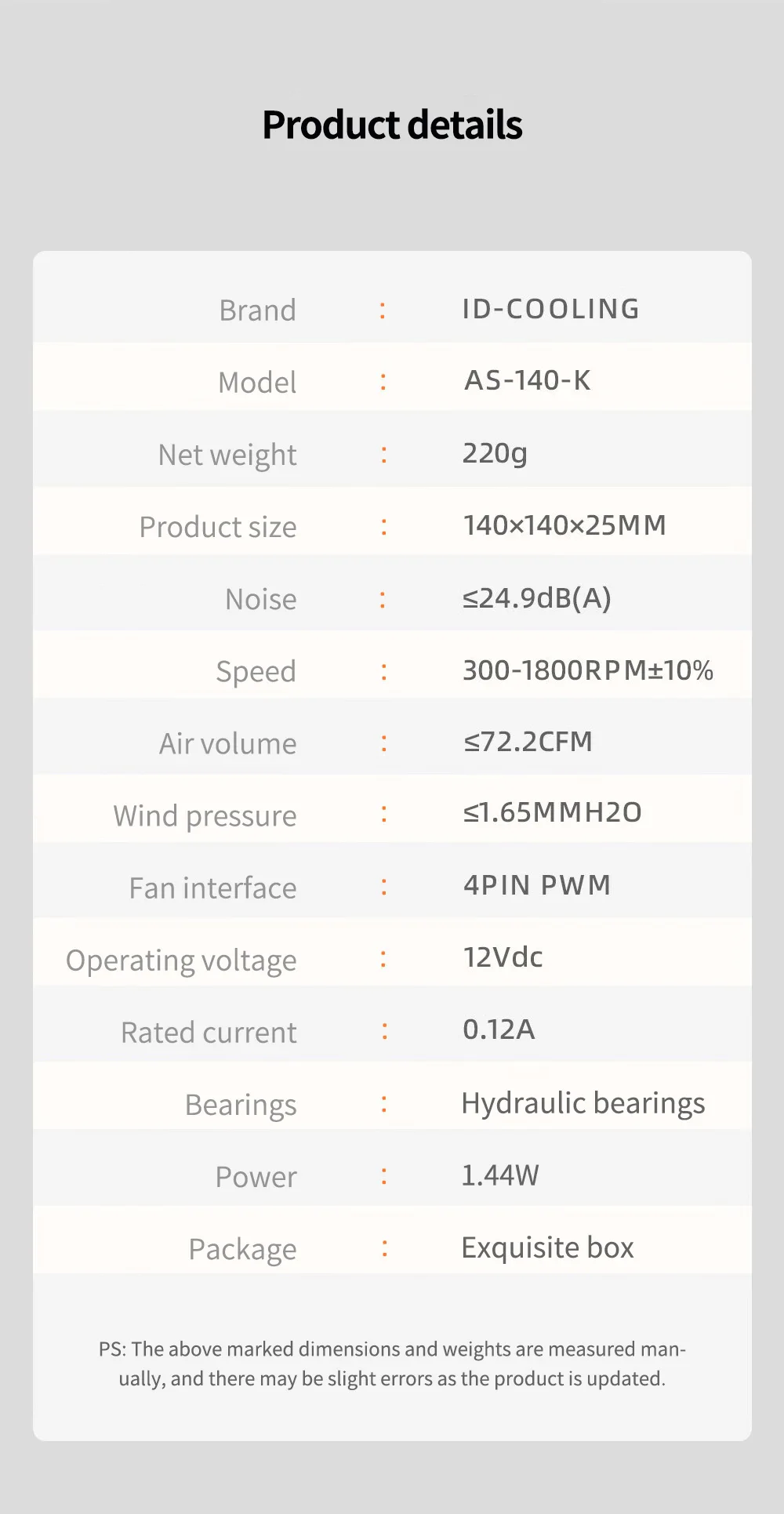 ID-COOLING AS-140 Computer Case Fan 14cm 4Pin PWM Intelligent Temperature Contro