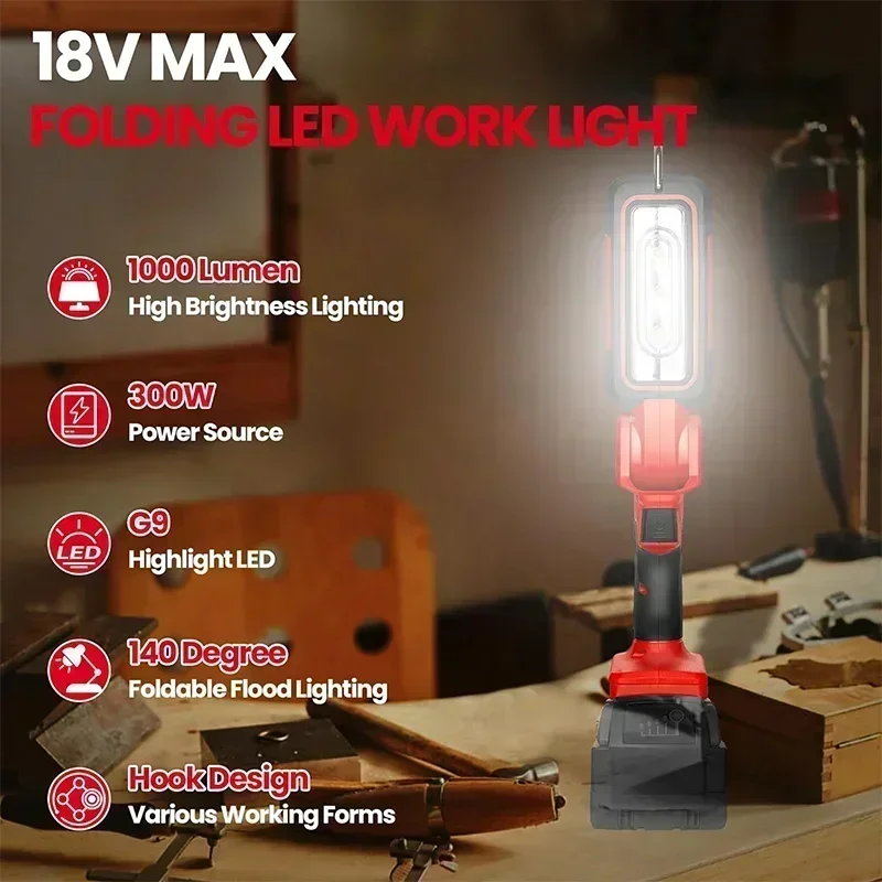 Electric Goddess 300W Cordless Folding Tool Light Portable Field Light Source For Dewalt/Makita/ Milwaukee Battery 3