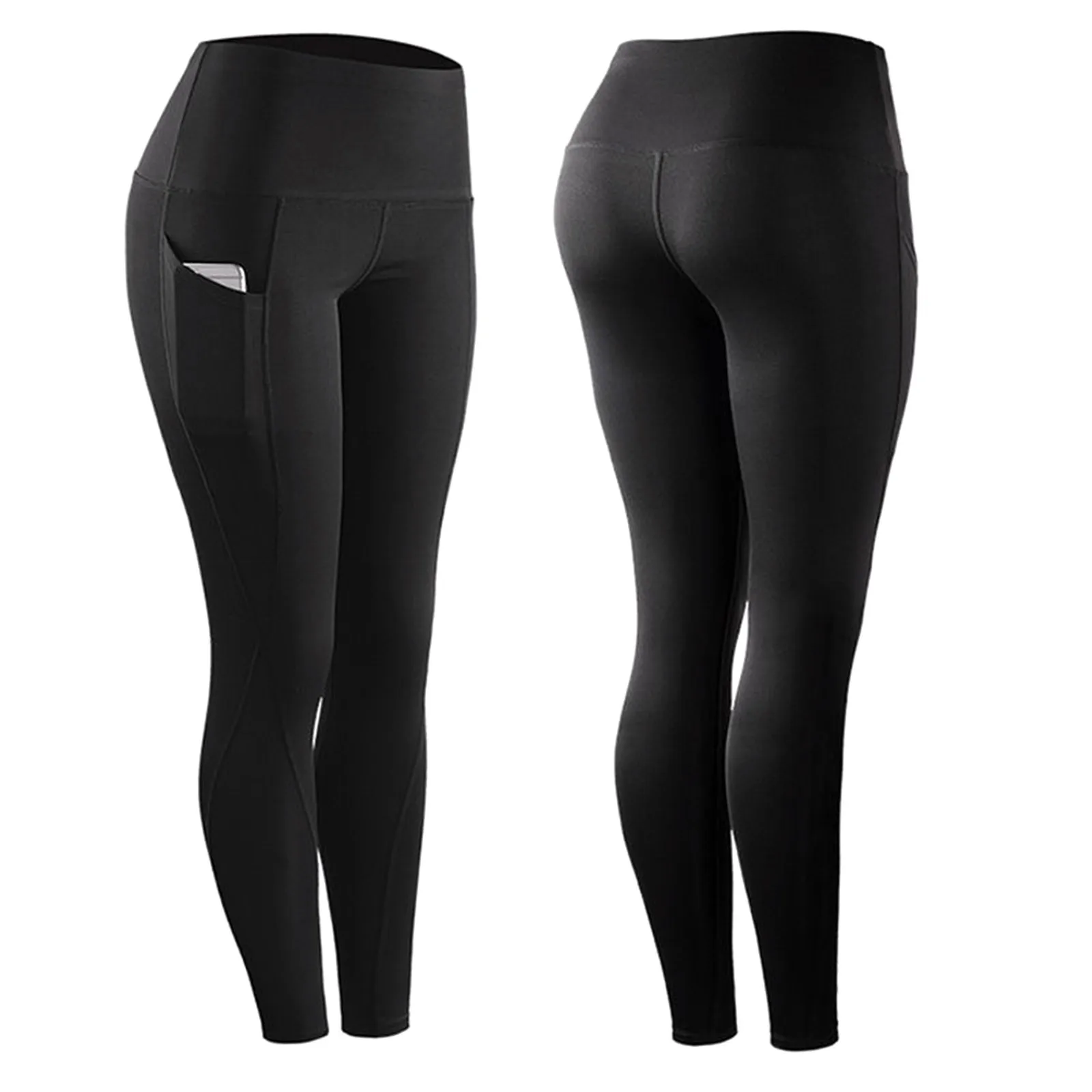 

High Elasticity Pants For Women High Waist Slim Fitting Sports Pants With Spliced Pockets Solid Color Buttocks Lifting Leggings