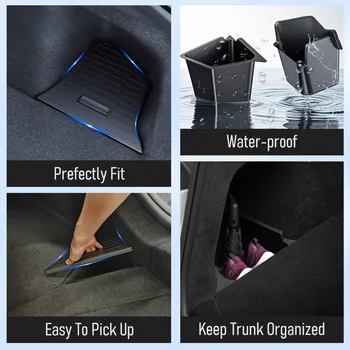 For Tesla Model Y Juniper Trunk Organizer Side Storage Box Boot Organizer Flocked TPE Mat Anti-dirty 2025 Car Travel Accessories 5