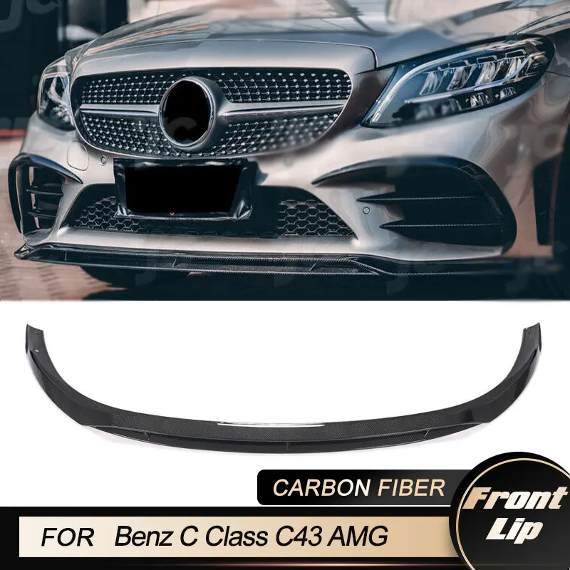 

Автомобильный передний бампер, спойлер для Mercedes Benz C Class C43 AMG 2019 2020, передний бампер, фартук для подбородка, Защитные комплекты для тела из углеродного волокна
